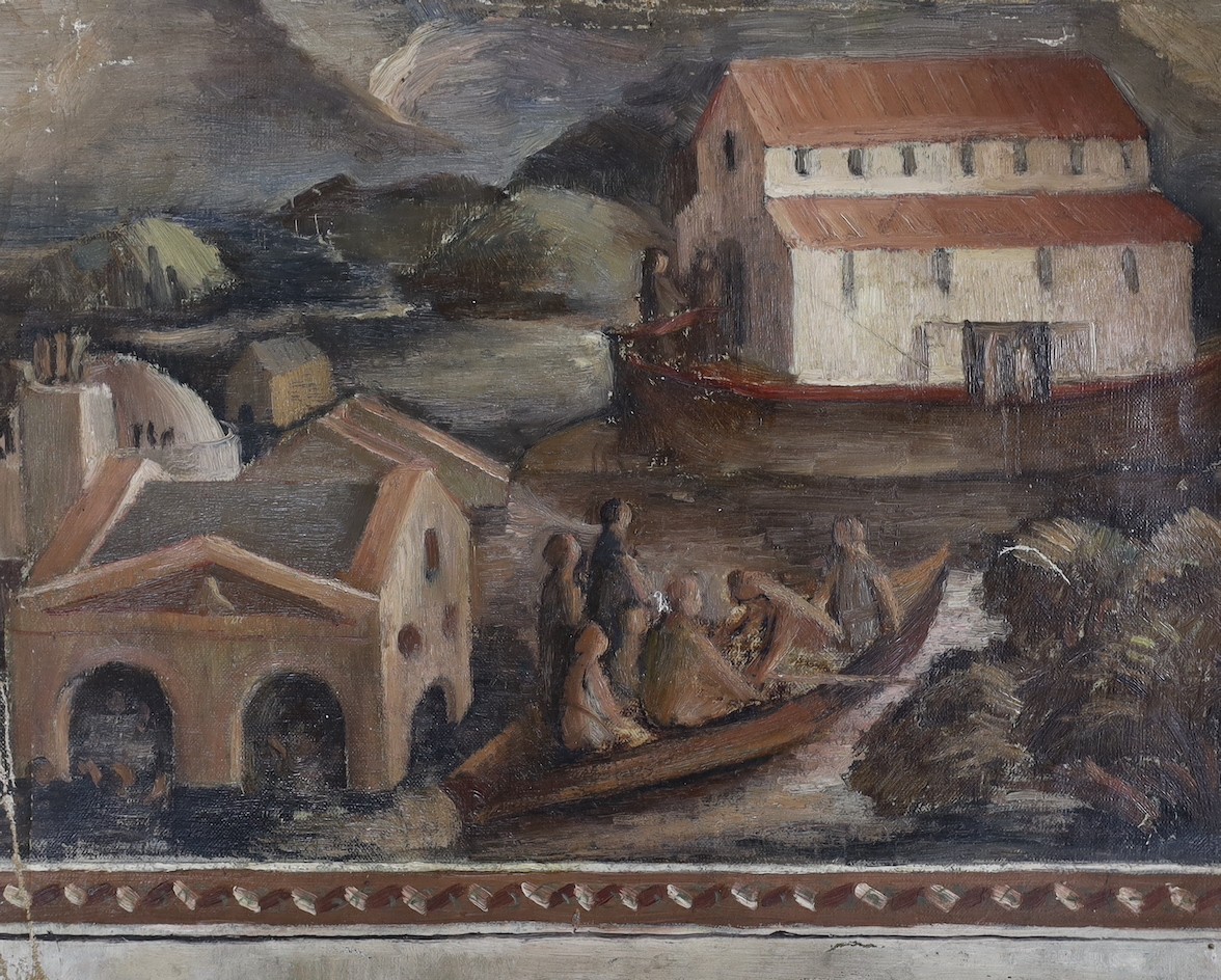 Gorget Chirino, oil on canvas, Exotic fish, signed and dated '98, 30 x 40cm, unframed and an unstretched oil on canvas of Noah entering the ark, by another hand, 37 x 47cm